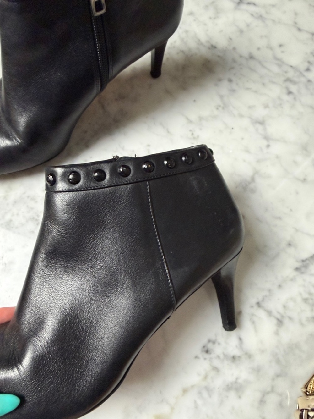 Coach Black Studded Leather Ankle Booties - Picture 2 of 5